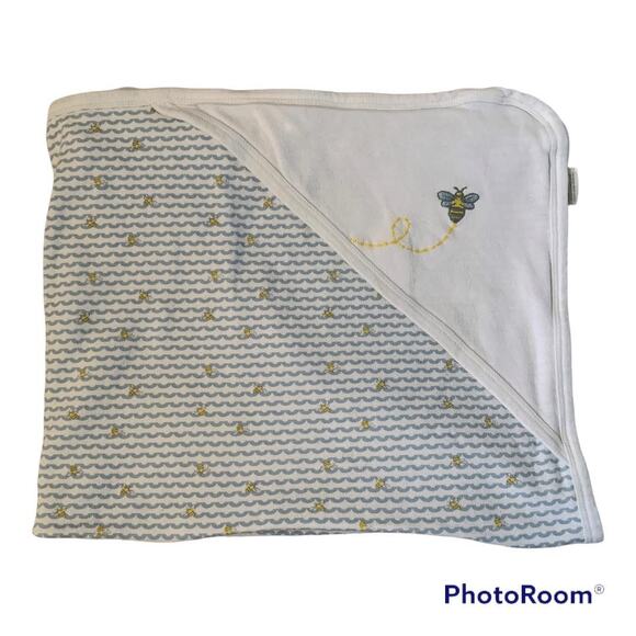 Burt's Bees Baby Security Receiving Blanket Blue White Bee Print Organic Cotton - Picture 1 of 13